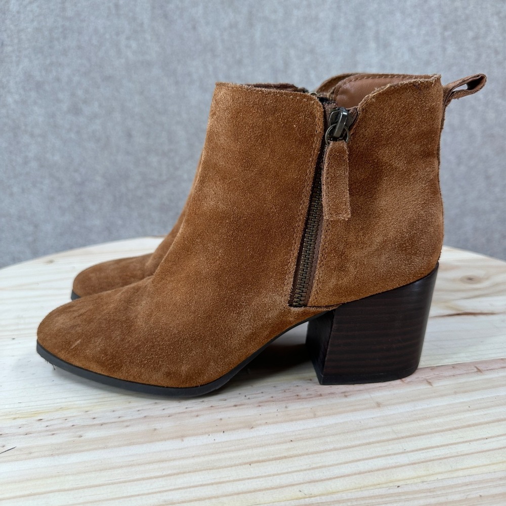 Blondo Ankle Boots‎ Caramel Leather Suede Round Toe Zip Block Heel Waterproof 8M - Picture 2 of 13